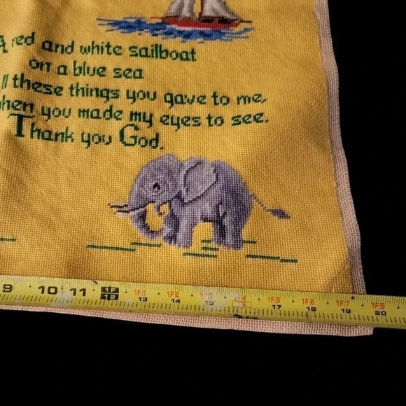 VTG Yellow Elephant Bee Tree Needlecraft Needlepoint Nursery Kids Prayer - Picture 3 of 15